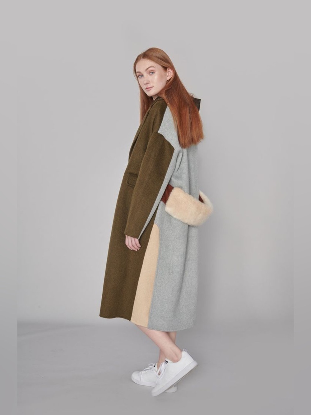 MUTE BY JL Wool Cashmere Colorblock Trench Size Small VGUC